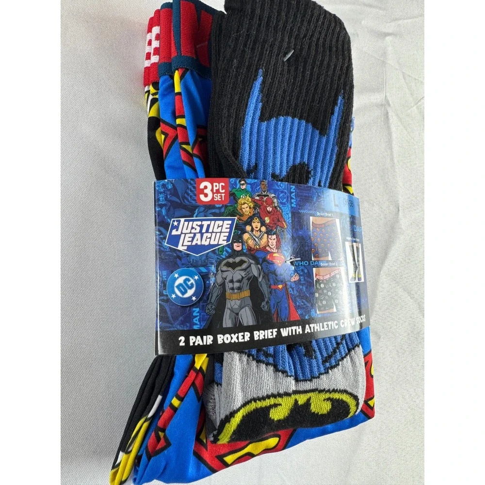 DC Comics Justice League 3 Pack Boxer Brief & 2 Crew Socks Mens Large NWT